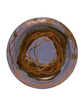 Handmade Art Pottery Purple Plate With Metallic Swirl Design